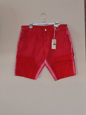 NWT Men's MNML Red Denim Raw Hem Carpenter Painter Shorts Size 36 R404
